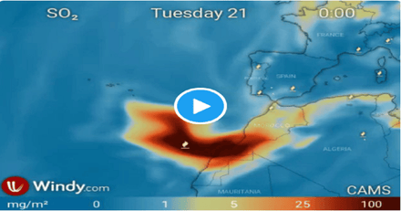 La nube de azufre del volcán de La Palma se aproxima hacia Cádiz