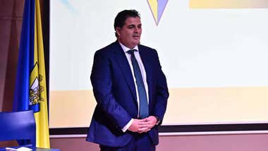 El vicepresidente del Cádiz CF, Rafael Contreras, durante la presentación del proyecto de Sportech.