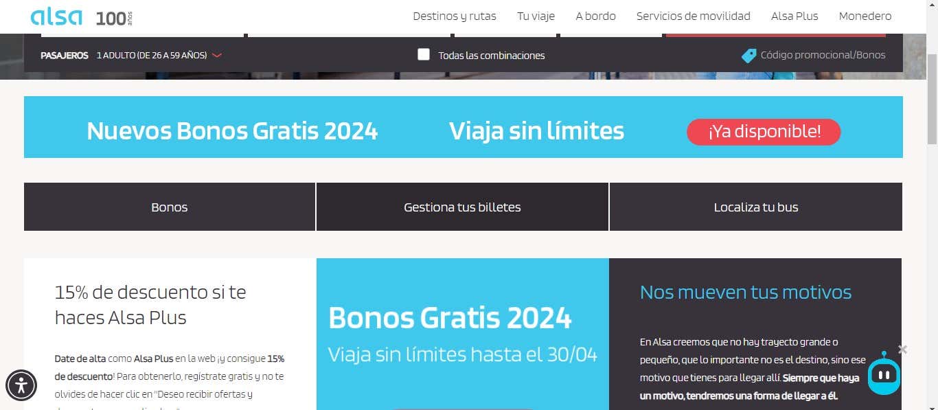 Sitio web de la compañía de autobuses Alsa
