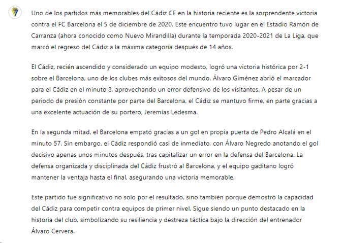 Contreras usa el nombre y el escudo del Cádiz CF en un experimento con inteligencia artificial