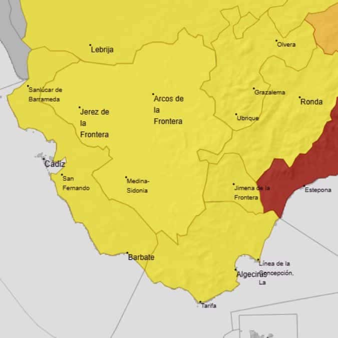 La Aemet pone a toda la provincia de Cádiz en alerta por lluvias de la DANA