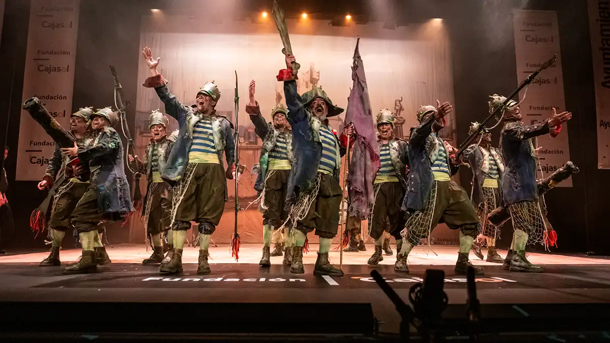 La comparsa '¡Si alguno quiere guerrilla!' en el Gran Teatro Falla