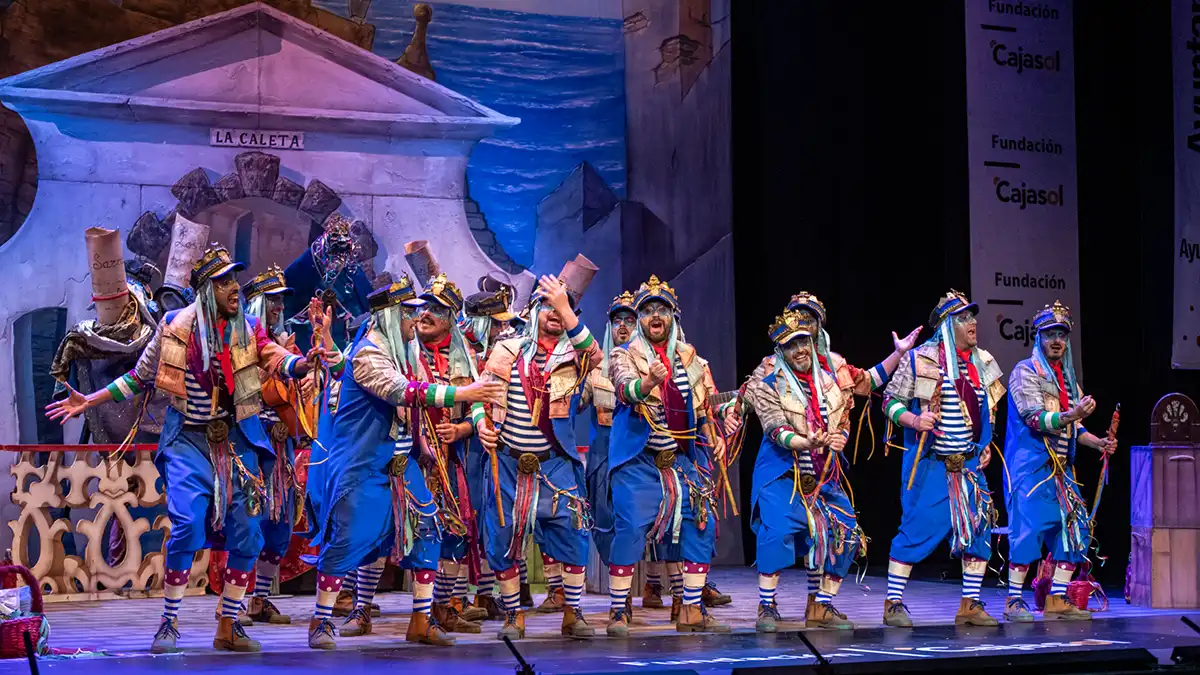 La comparsa 'Más típico no lo hay, de Conil a Cai' en el Gran Teatro Falla