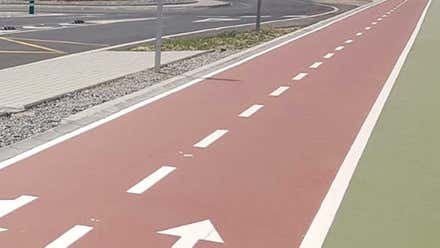 Carril peatonal de color marrón