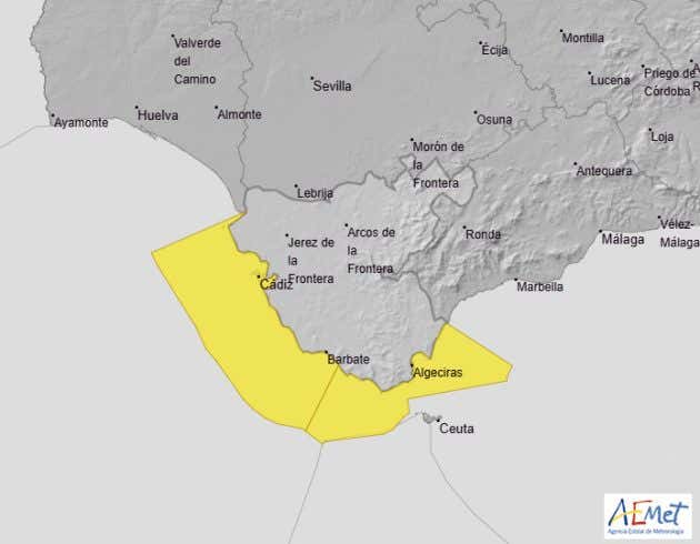 Alertas amarillas en el litoral gaditano y el estrecho.