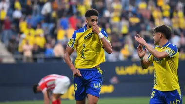 Chris Ramos celebra su gol ante el Sporting de Gijón