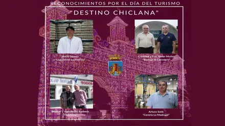 Cuatro empresas ganadoras de "Destino Chiclana" en un cartel en el que predomina el tono morado.