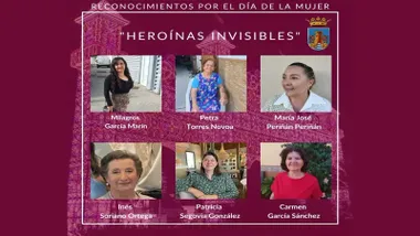 Cartel en morado con la imagen de las seis mujeres galardonadas.