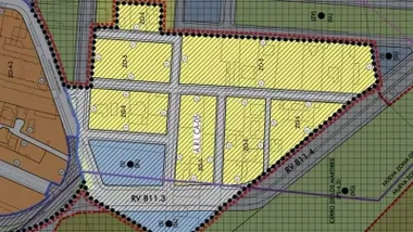 Plano en color amarillo con las parcelas a urbanizar en Camposoto.