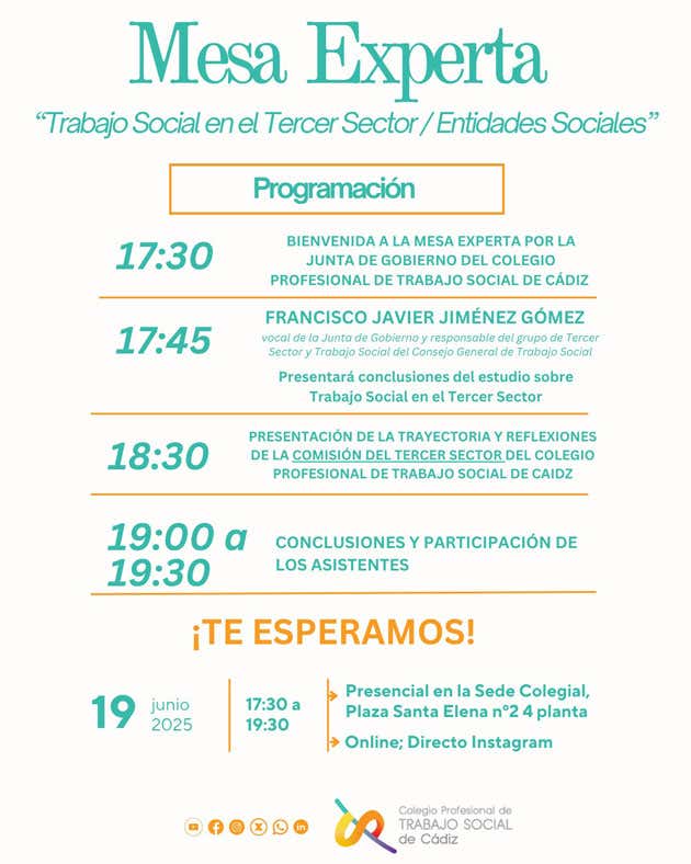 Profesionales del Trabajo Social y representantes de entidades sociales participarán en una jornada sobre el Tercer Sector en Cádiz