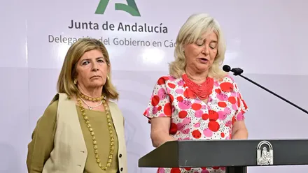 Isabel Paredes, en segundo término en la rueda de prensa en la que ha anunciado su dimisión.