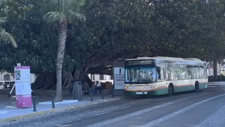 Un autobús de la Línea 7 de Cádiz en la parada del Mora