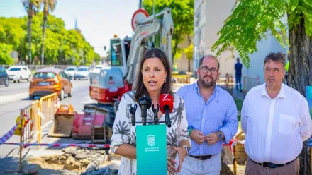 Patricia Cavada, delante de los micrófonos explicando las obras.