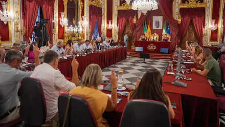 Imagen del Pleno de la Diputación Provincial de Cádiz del 30 de julio de 2025 con dos huecos en la bancada del PSOE.