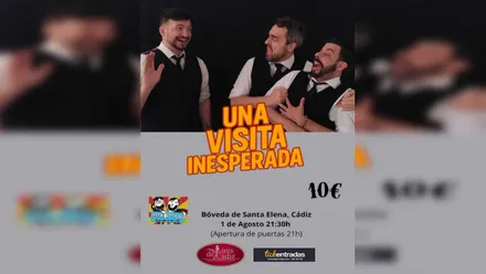 Los tres protagonistas de la obra en el cartel de "Una visita inesperada".