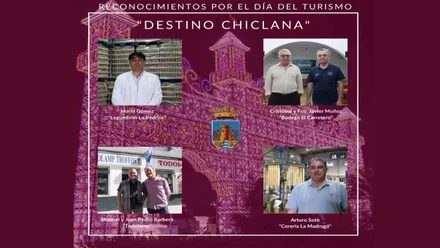 Cuatro empresas ganadoras de "Destino Chiclana" en un cartel en el que predomina el tono morado.