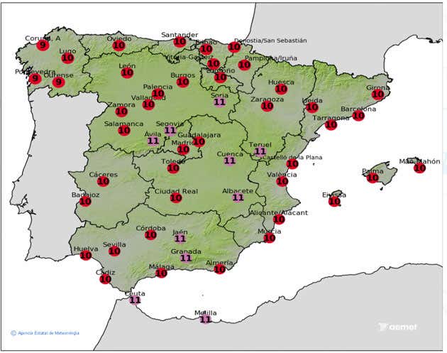 Mapa de predicción de la Aemet para este sábado 28 de junio.