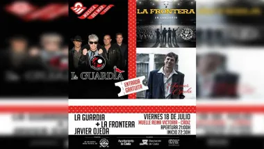 Cartel con los cantantes que actuarán en "Música del Mar", destacan los tonos blancos, negros y rojo.