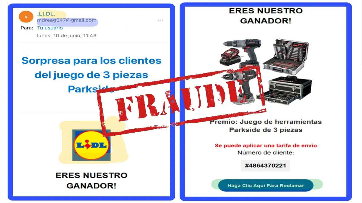 Denuncia del fraude de las herramientas que usa la imagen comercial de Lidl.