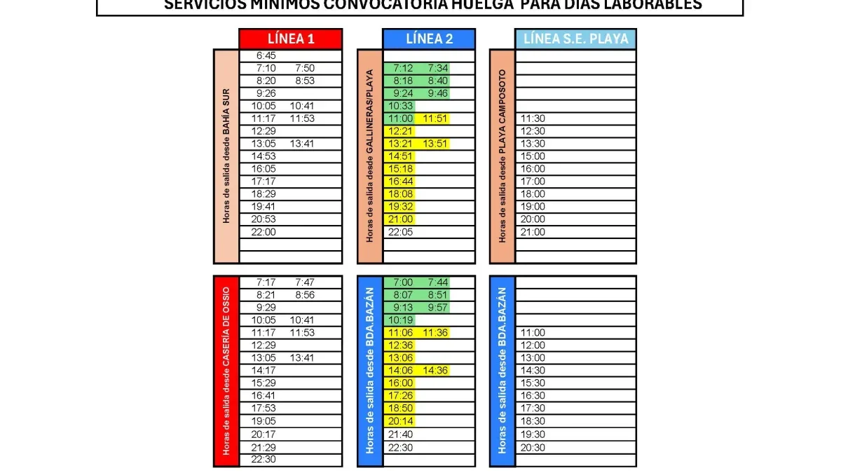 Estos son los servicios mínimos de autobuses en Cádiz y San Fernando durante la huelga