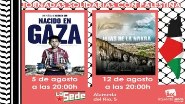 Cartel, en tonos rojizos y con imágenes de Gaza, de las "Jornadas Solidarias de Palestina".