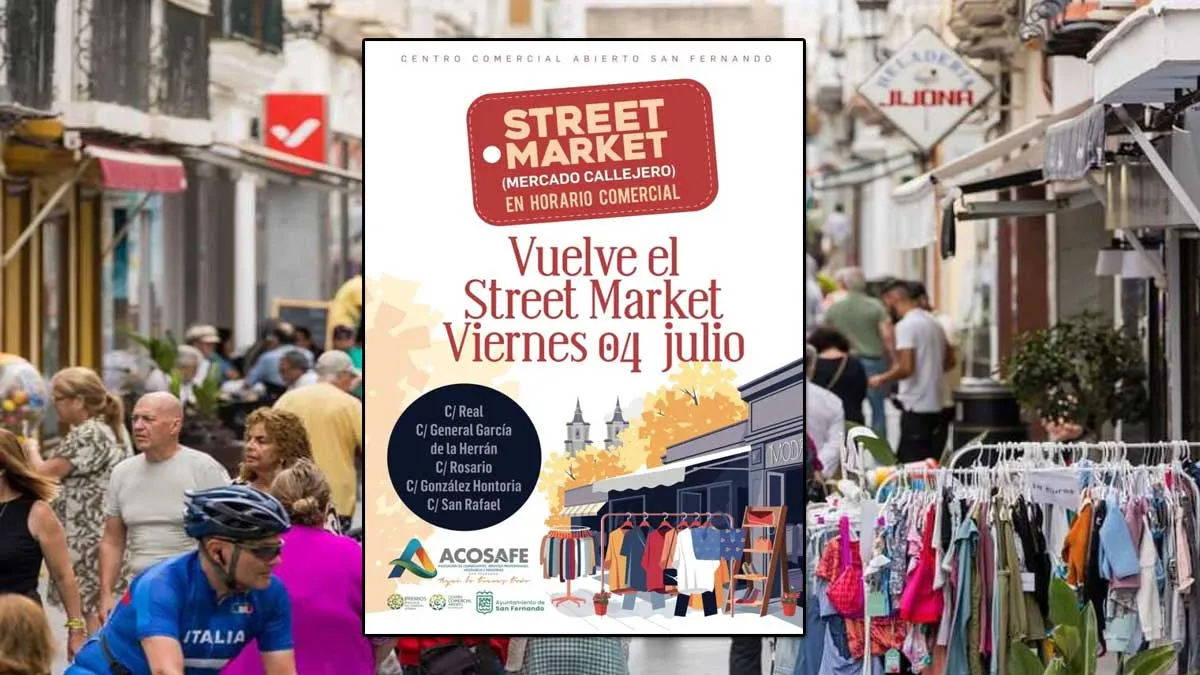 Calle de San Fernando y el cartel del Street Market.
