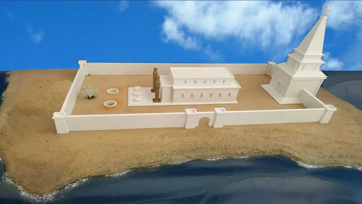 Maqueta en blanco del templo de Melqart, con fondo del cielo.