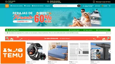 Página web de Temu con muchos colores y carta de productos.