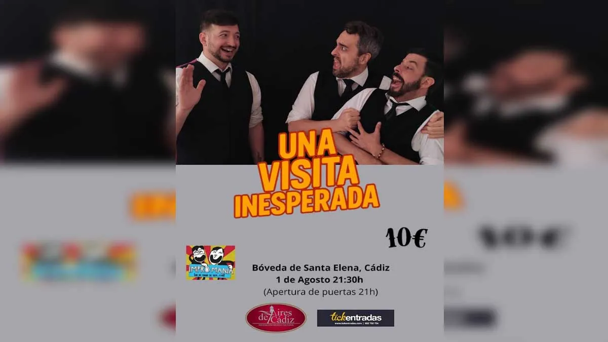 Los tres protagonistas de la obra en el cartel de "Una visita inesperada".