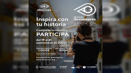 Cartel en el que se muestra a una chica de espalda tomando fotografías.