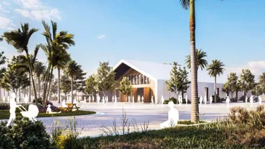 Vista de centro con palmeras y fuentes en El Astillero, en San Fernando.