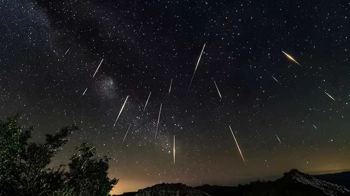 Cielo estrellado con estelas de la lluvia de estrellas.