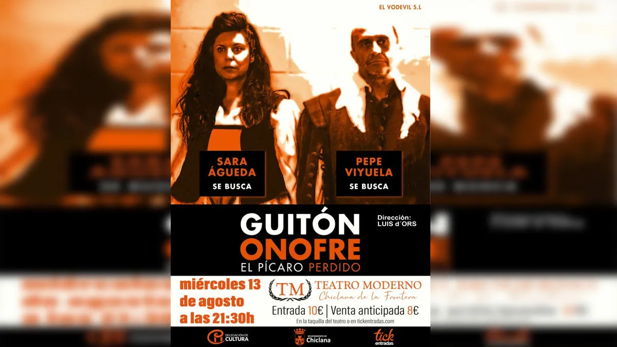 Sara Águeda y Pepe Viyuela en el cartel de la obra, en tonos negro y anaranjado.
