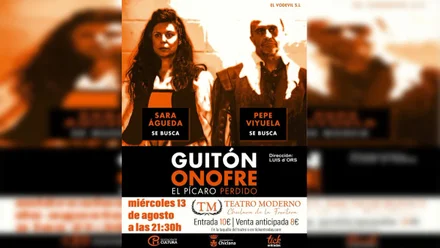 Sara Águeda y Pepe Viyuela en el cartel de la obra, en tonos negro y anaranjado.