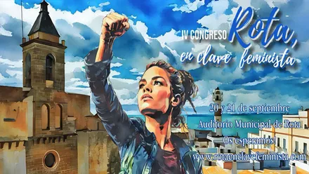 Cartel dibujado de una chica con el puño en alto del IV Congreso Feminista de Rota.