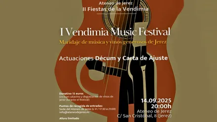 Cartel en tonos rojizos y tierra de Vendimia Music Festival de Jerez.