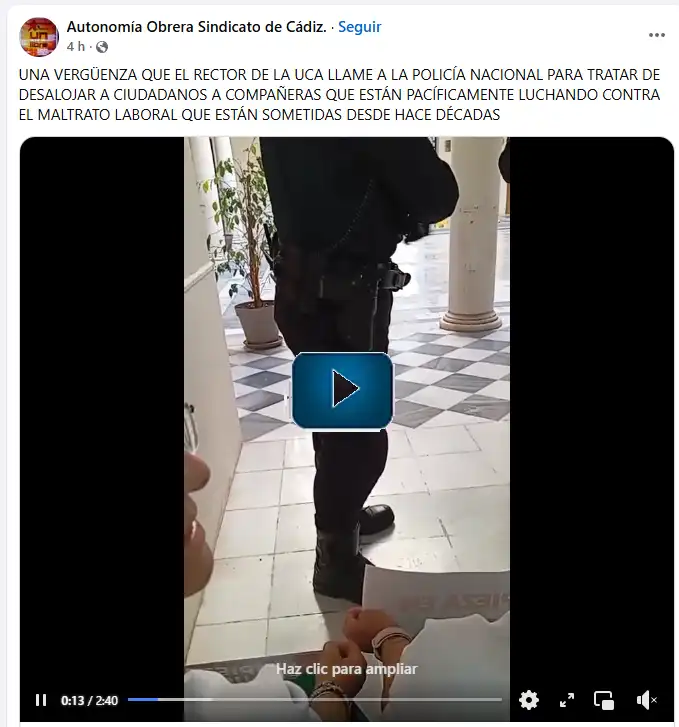 Autonomía Obrera lamenta que la UCA alertara a la Policía en una protesta "pacífica" de las limpiadoras