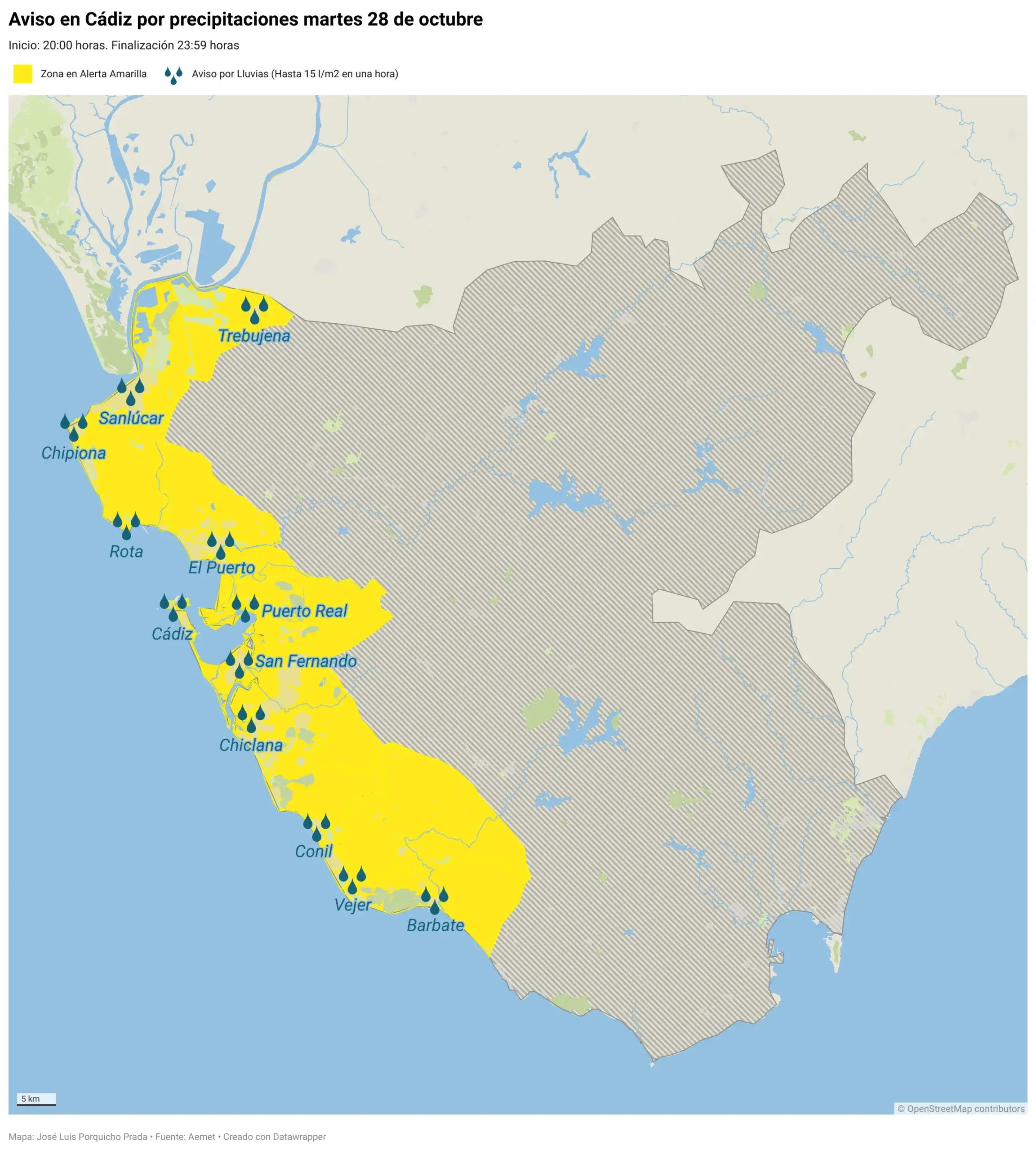 Martes de lluvias en la provincia de Cádiz antes de lo peor: avisos amarillos martes y miércoles