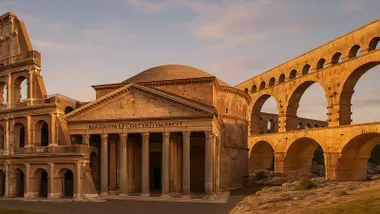 El Coliseo, el Panteón de Agrippa y un acueducto romano.