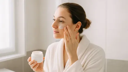 Mujer aplicándose crema hidratante.