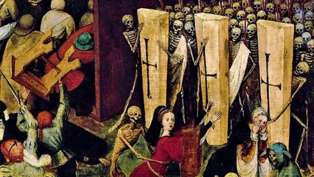 Ejército de esqueleto del cuadro de El Bosco representando a la enfermedad.