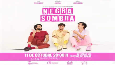 Actores de "Negra Sombra" vestidos de rojo, amarillo y rosa.