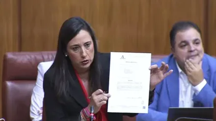 Rocío Arrabal, del PSOE, sostiene un documento en sus manos.