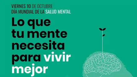 Cartel en verde con letras en negro y blanco sobre Salud Mental en San Fernando.
