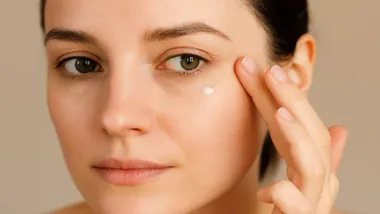 Mujer aplicando crema antiojeras.