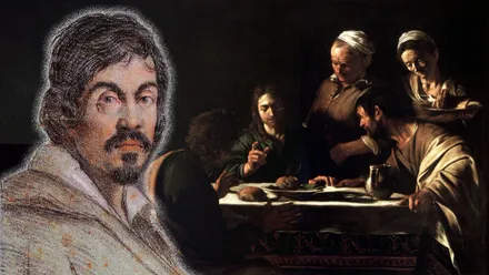 Cuadro de Caravaggio junto a su autorretrato.