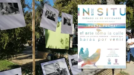 "In Situ" 2025 en Puerto Real y fotografías colgadas de un cordel.