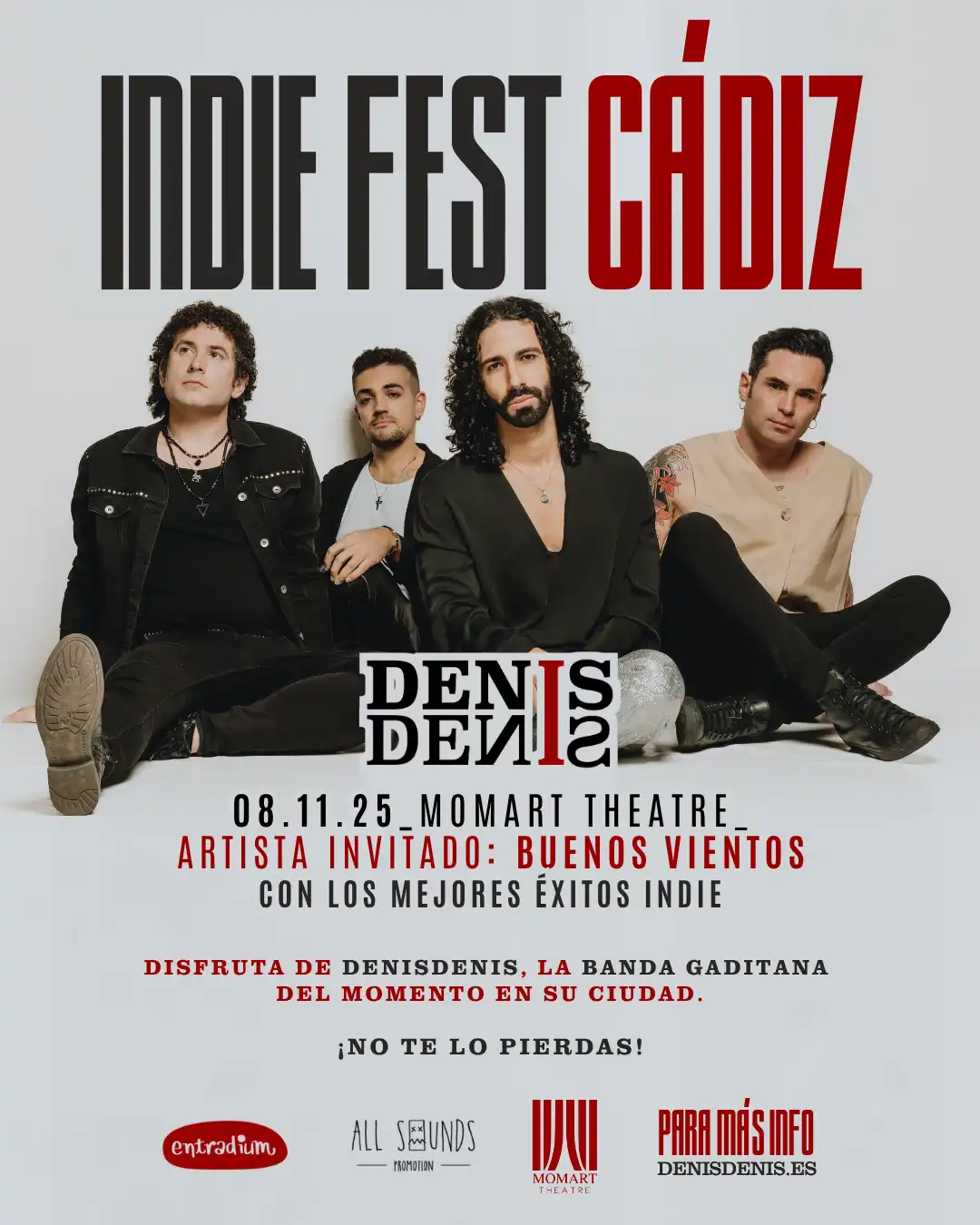 El grupo DenisDenis se presenta en Cádiz con su gira 'No voy a parar Tour'