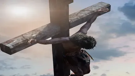 Imagen aérea de Jesús de Nazaret crucificado y muerto.