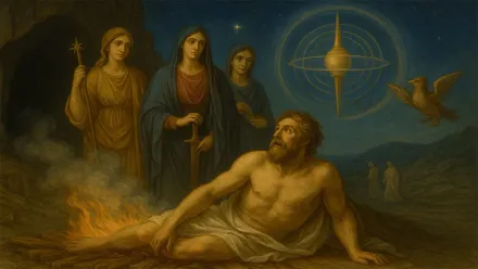 Er compareciendo ante Láquesis, Cloto y Átropos.